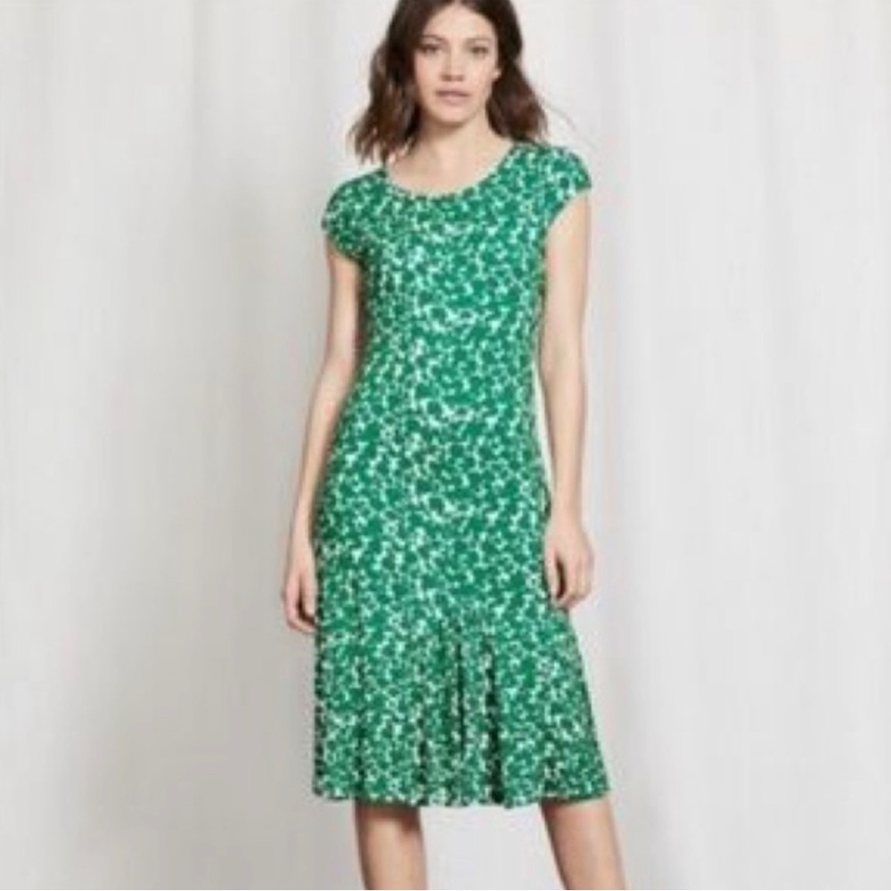 BODEN Ava Apple Green Jersey Knit Cap Sleeve Pullover Midi Dress